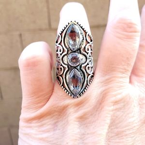 New White Topaz 925 Silver Statement Ring.